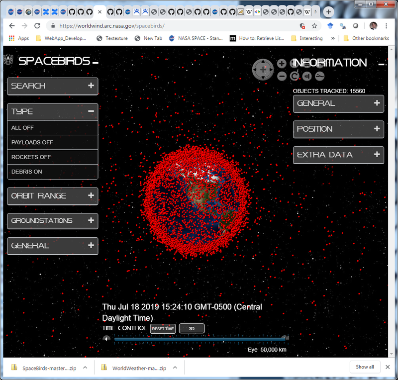 Spacebirds web-app presenting orbital debris