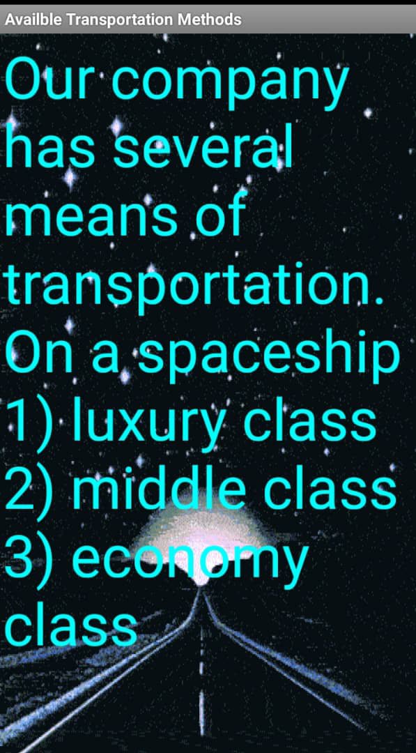 HERE YOU CAN CHOOSE A CLASS TRANSPORTATION METHOD