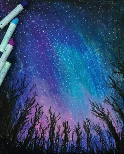 A 5th Scan Image of Drawing Talked About A Night Under Lighting Stars of The Space.