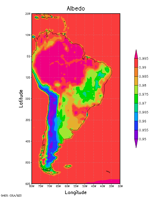 Albedo durante o dia em 31/08/2019 - Obtido a partir dos dados do Merra 2 Nasa