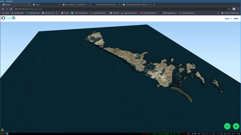 3D Map of Kerkennah generated using Qgis2threejs that simulate the rising water by choosing the year 