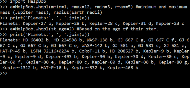 Filter for comparing planets.