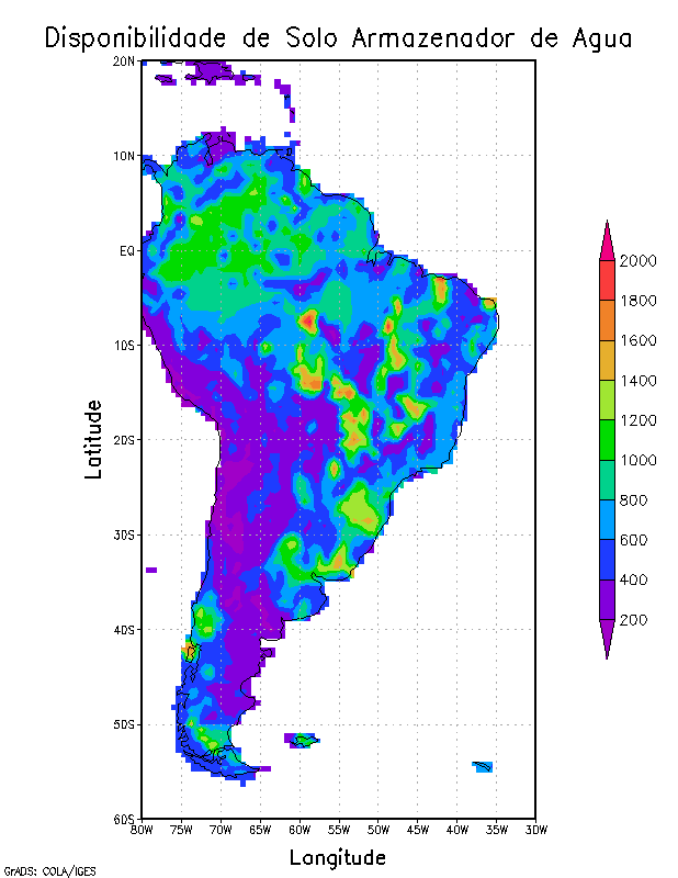 Disponibilidade de Solo Armazenador em Kg/m² para o dia em 31/08/2019 - Obtido a partir dos dados do Merra 2 Nasa