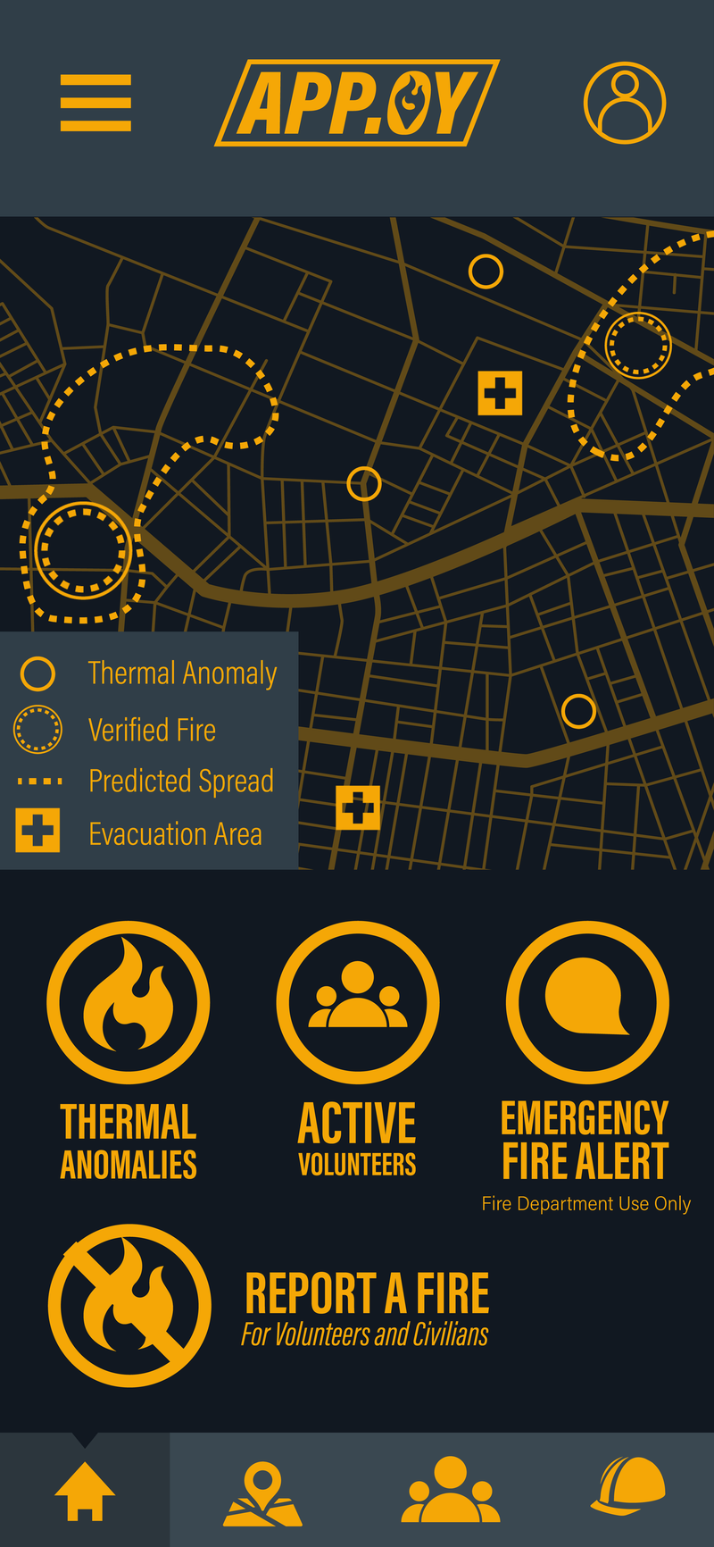 The home screen for the app