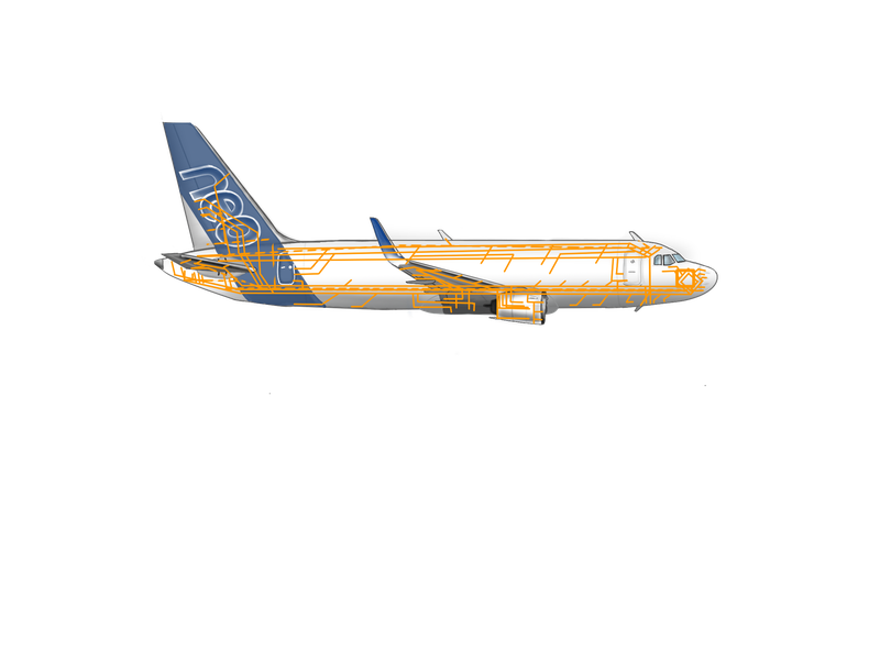 Scheme of wiring in an aircraft before our customization.