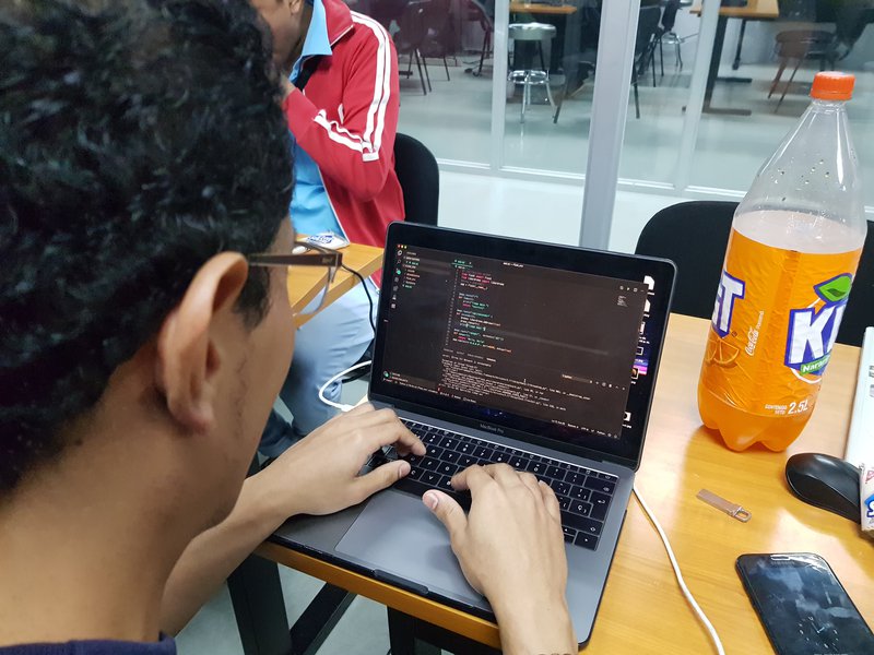 Our teammate Moises Chiari working with the API RES created with the framework flask of Python which is the programming language our drone works with!