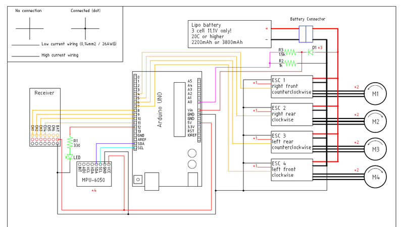 The schematic of our quadcopter using Arduino Uno as microcontroller 