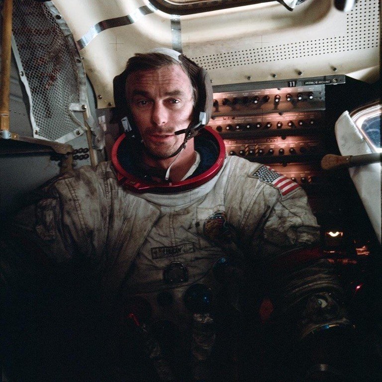 Apollo 17 astronaut Eugene Cernan covered in moon dust. Credit: NASA