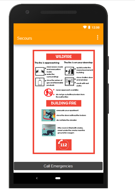 Safety first! If a fellow citizen is to spot and signal a fire, our app will kindly give him some safety measures !