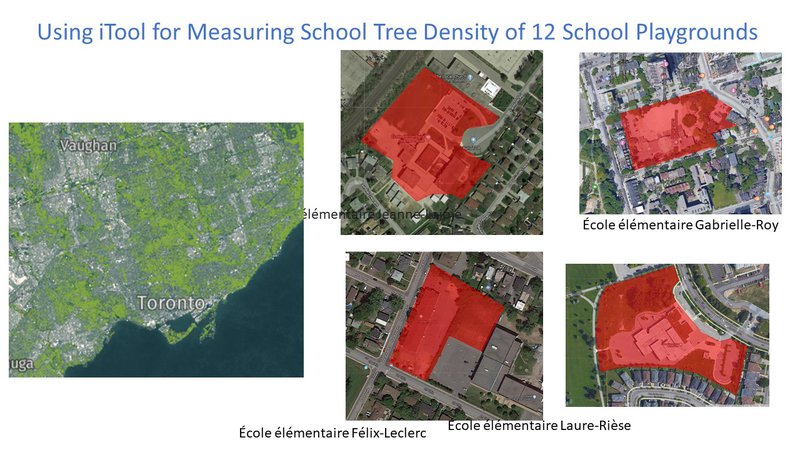 So I used satellite data and a cool free tool provided by USDA Forest Service to map tree area of 15 schools in Toronto. I then calculated their tree densities and the amount of carbon they absorb.