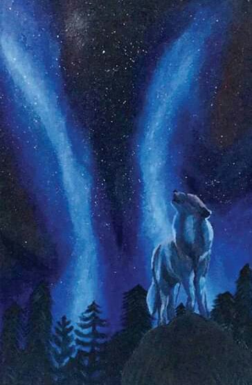 A 2nd Scan Image of Drawing Talked About A Legend of A Wolf Awaiting The Appearance of The Moon under A Blue Night Sky Using Uni-Pen Coloring Pens.