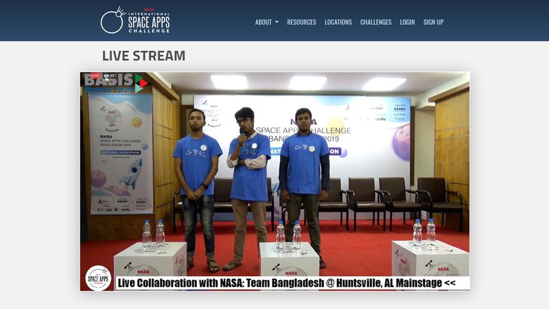 বেসিস-এর তত্ত্বাবধানে এবং বেসিস স্টুডেন্টস ফোরামের সহযোগিতায় আয়োজিত "নাসা স্পেস অ্যাপস চ্যালেঞ্জ-২০১৯" এর জাতীয় পর্যায়ের হ্যাকাথন এখন দেখানো হচ্ছে নাসা'র অফিসিয়াল পেইজ থেকে! The National Hackathon (Bangladesh) of NASA Space Apps Challenge 2019, is now live streaming from NASA's official website.
