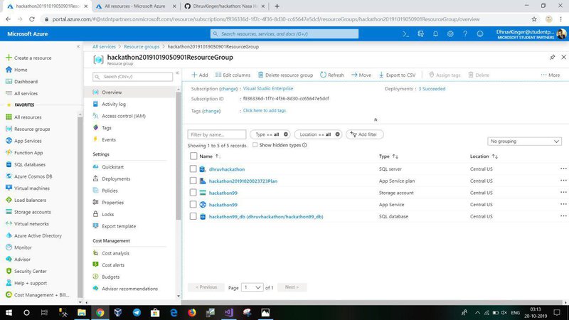 Microsoft Azure is used to store the database at a server for backup and deployment.