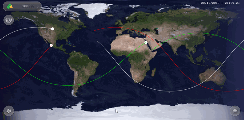 The prototype of our game, with real-time debris position, calculate with an SGP4 Alghoritm!