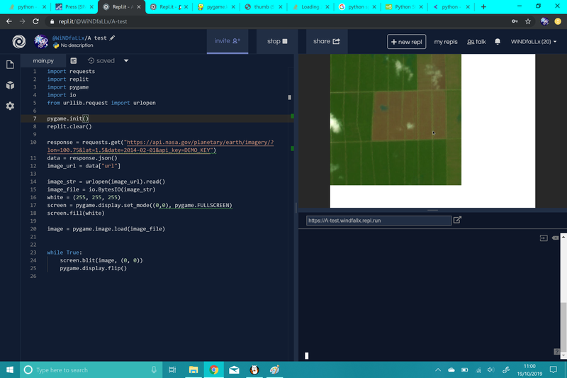 ​https://repl.it/@WiNDfaLLx/A-test​ Adding some LANDSAT images on PyGame! :D