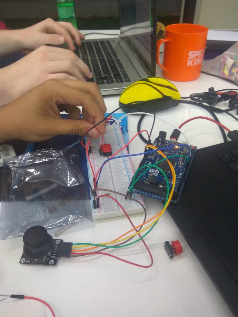 The joystick was used to simulate a mouse for testing. Now, we are making a code to use the joystick as the arrows of the keyboard.