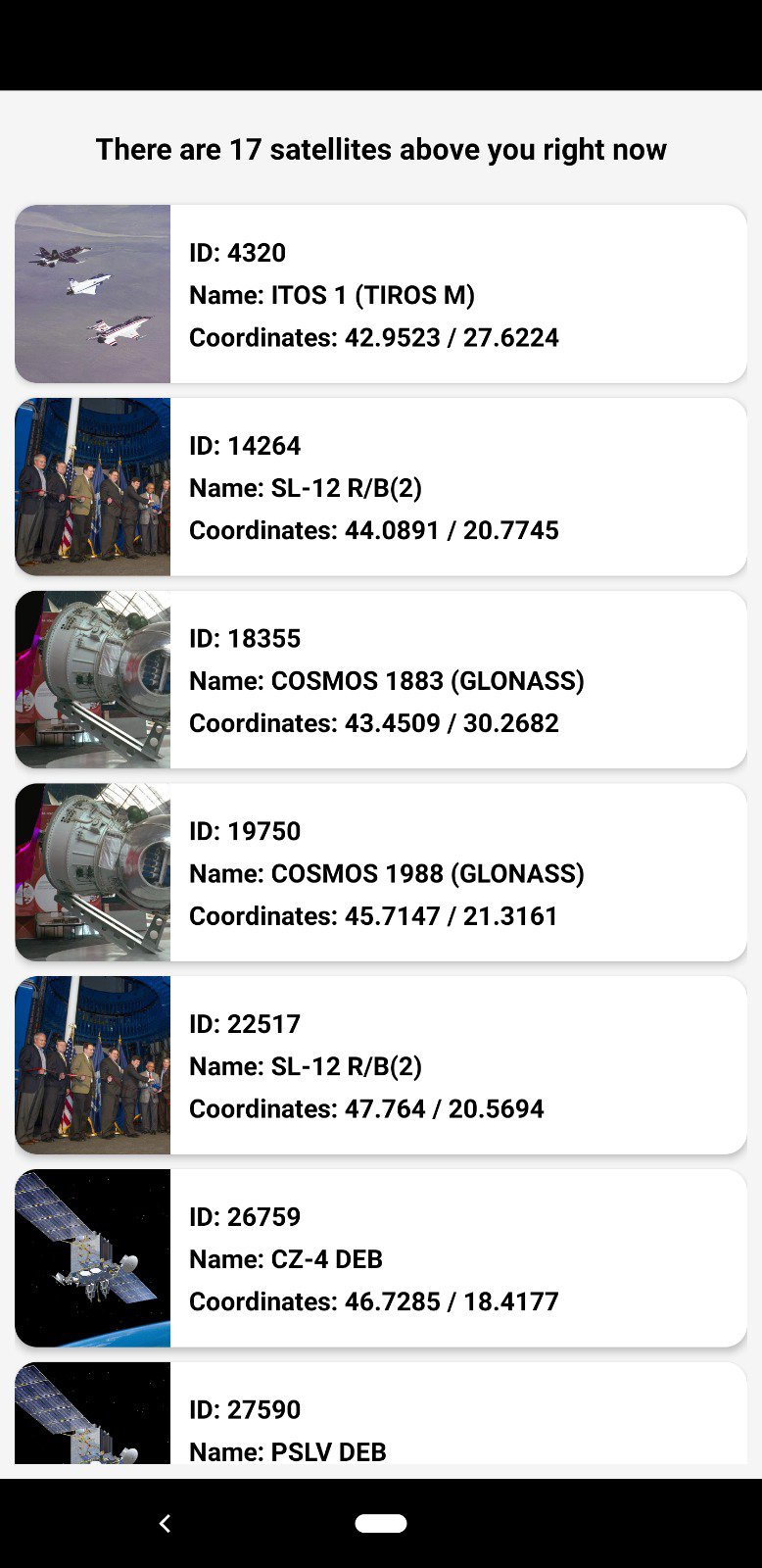 Satellites nearby list