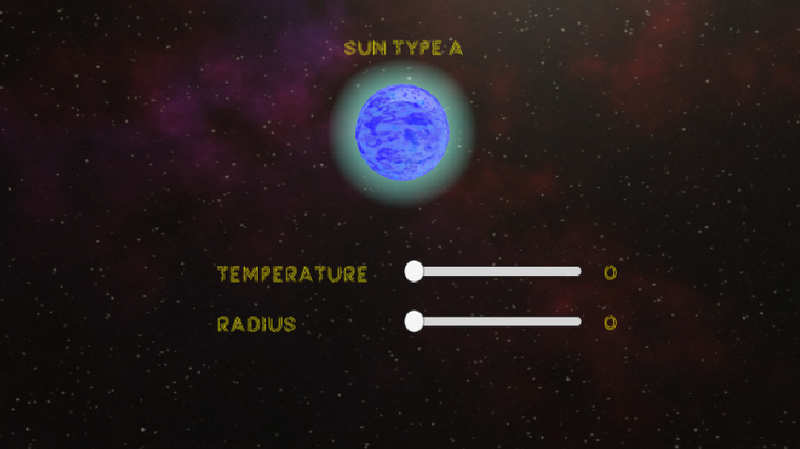 This is a screenshot of the scene where the player can change the radius and the temperature.
