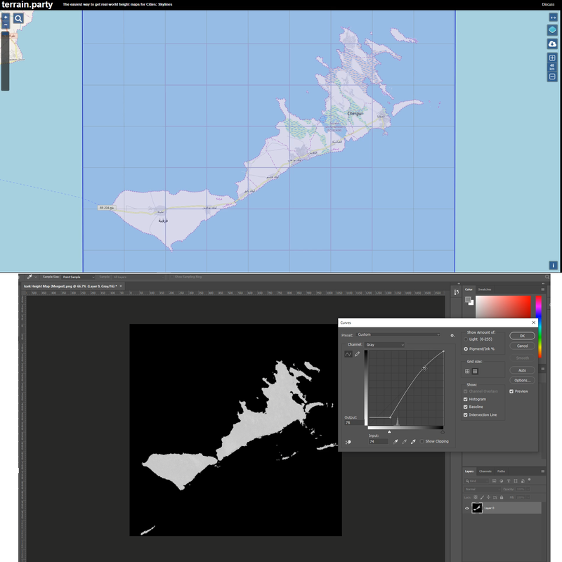 Exporting the height map of the island and editing it for the 3D use.